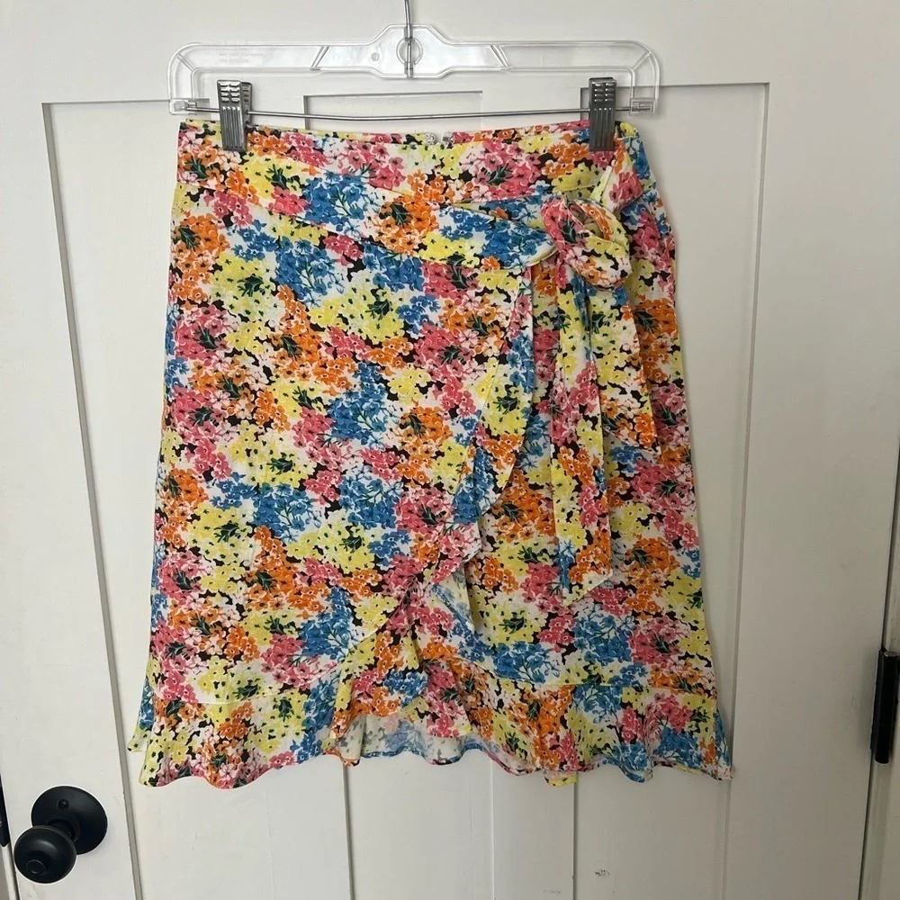 Loft Petite Hydrangea Ruffle Wrap Skirt Linen Blend Size 0